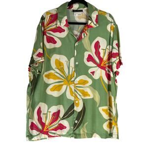 Original Use Green Tropical Print Collared Button Down Casual Shirt XL